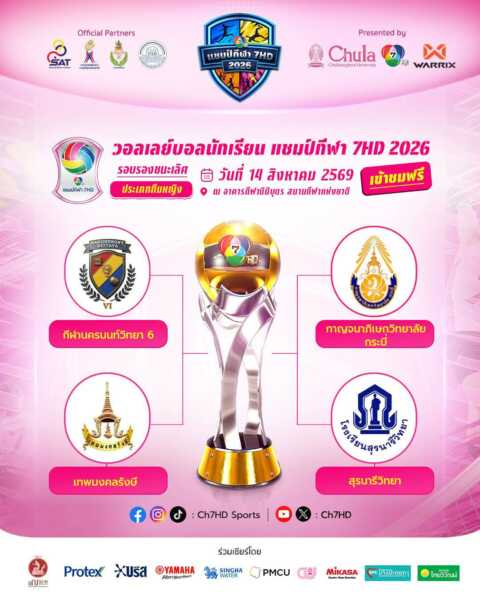 “ช่อง 7HD” กางโปรแกรมกีฬา เสิร์ฟบิ๊กแมตช์สุดสัปดาห์ “ชิงแชมป์วอลเลย์บอลนักเรียน-มวยสุดมัน 3 สังเวียน”