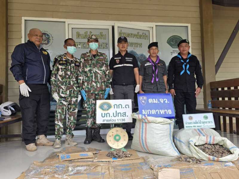 มุกดาหาร ไซเตส ตรวจยึดเกล็ดลิ่น 58 กก ที่บริเวณชานชาลา บขส มุกดาหาร