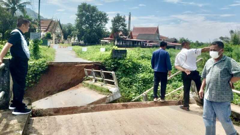 นครนายก – สะพานพังถล่ม หน่วยงานที่เกี่ยวข้องลงพื้นที่เร่งตรวจสอบ จัดทำเส้นทางเบี่ยงสัญจรชั่วคราว